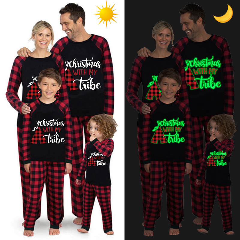 Christmas Matching Family Pajamas Luminous Glowing Christmas with My Tube Red Plaids Pajamas Set