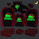 Christmas Matching Family Pajamas Luminous Glowing Christmas Hat Red Plaids Pajamas Set