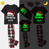 2023 Christmas Matching Family Pajamas Luminous Glowing Christmas Hat Black Short Pajamas Set