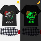 2023 Christmas Matching Family Pajamas Luminous Glowing Cartoon Mouse Black Short Red Pajamas Set