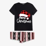 Christmas Matching Family Pajamas Luminous Glowing Christmas Hat Black Short Pajamas Set