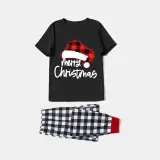 Christmas Matching Family Pajamas Luminous Glowing Christmas Hat Black Short Pajamas Set