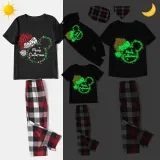 Christmas Matching Family Pajamas Luminous Glowing Cartoon Mouse Hat Black Short Pajamas Set