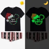 Christmas Matching Family Pajamas Luminous Glowing Cartoon Mouse Hat Black Short Pajamas Set