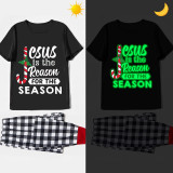 Christmas Matching Family Pajamas Luminous Glowing Jesus Is The Reason Black Short Pajamas Set