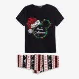 Christmas Matching Family Pajamas Luminous Glowing Cartoon Mouse Hat Black Short Pajamas Set