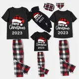 2024 Christmas Matching Family Pajamas Luminous Glowing Christmas Hat Black Short Pajamas Set
