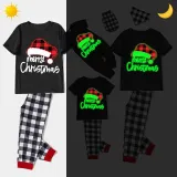 Christmas Matching Family Pajamas Luminous Glowing Christmas Hat Black Short Pajamas Set