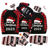 2023 Christmas Matching Family Pajamas Luminous Glowing Christmas Hat Black Pajamas Set