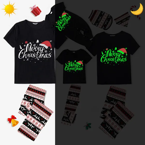 Christmas Matching Pajamas Luminous Glowing Merry Christmas Hat Christmas Pajamas Set