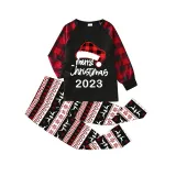 2023 Christmas Matching Family Pajamas Luminous Glowing Christmas Hat Black Pajamas Set