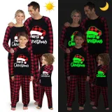 Christmas Matching Family Pajamas Luminous Glowing Christmas Hat Black Pajamas Set