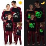 Christmas Matching Family Pajamas Luminous Glowing Cartoon Mouse Hat Red Plaids Pajamas Set