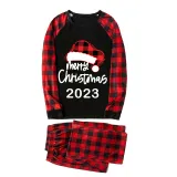 2023 Christmas Matching Family Pajamas Luminous Glowing Christmas Hat Black Pajamas Set