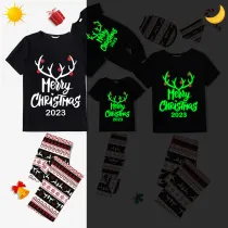 2023 Christmas Matching Pajamas Luminous Glowing Merry Christmas Antler Christmas Pajamas Set