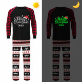 2023 Christmas Matching Pajamas Luminous Glowing Merry Christmas Hat Christmas Pajamas Set
