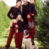 Personalized Custom Design Christmas Matching Family Pajamas Black Tops Red Black Plaids