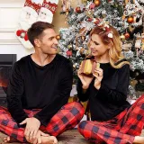 Personalized Custom Design Christmas Matching Family Pajamas Black Tops Red Black Plaids