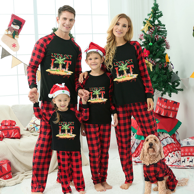 Christmas Matching Family Pajamas Let's Get Lit Christams In July Black Long Sleeves Pajamas Sets
