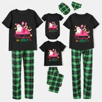 Christmas Matching Family Pajamas Christams In July Flamingo Santa Black Pajamas Sets