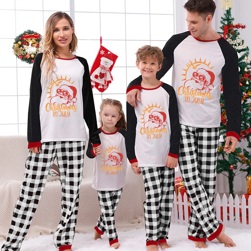 Christmas Matching Family Pajamas Christams In July Santa Black and White Plaids Pajamas Sets
