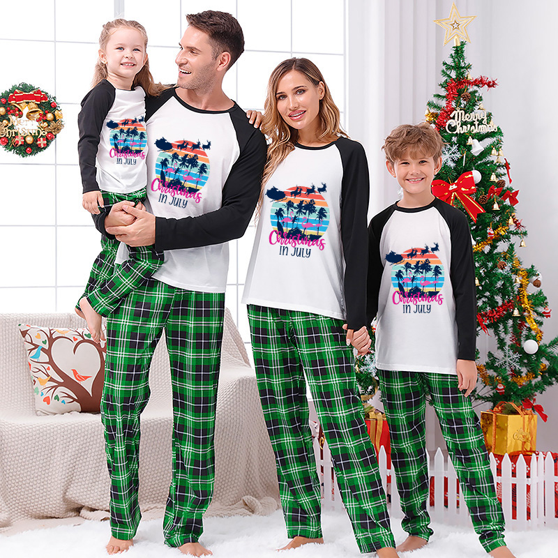 Christmas Matching Family Pajamas Christams In July Fly Santa Deer Green Pajamas Sets