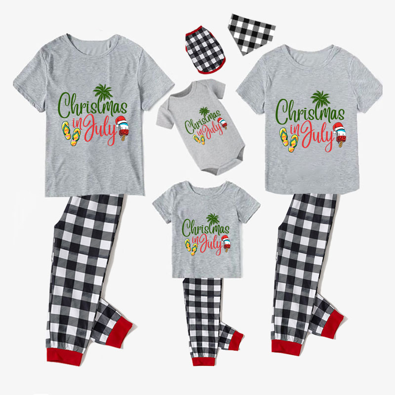 Christmas Matching Family Pajamas Christams In July Slogan Gray Pajamas Sets