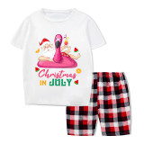 Christmas Matching Family Pajamas Christams In July Flamingo Santa Gray Short Pajamas Sets