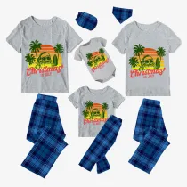 Christmas Matching Family Pajamas Christams In July Coconut Trees Gray Pajamas Sets