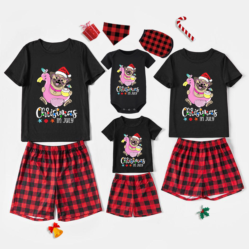 Christmas Matching Family Pajamas Christams In July Pet Black Red Short Pajamas Sets