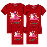 Family Matching Clothing Top Parent-kids Christmas In July Flamingo Santa Family T-shirts