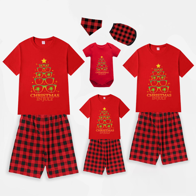 Christmas Matching Family Pajamas Christams In July Sunglass Yree Black Red Short Pajamas Sets
