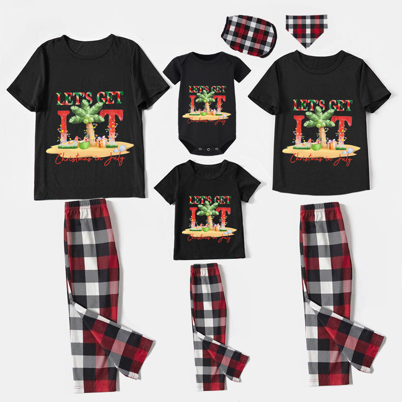 Christmas Matching Family Pajamas Let's Get Lit Christams In July Black Pajamas Sets