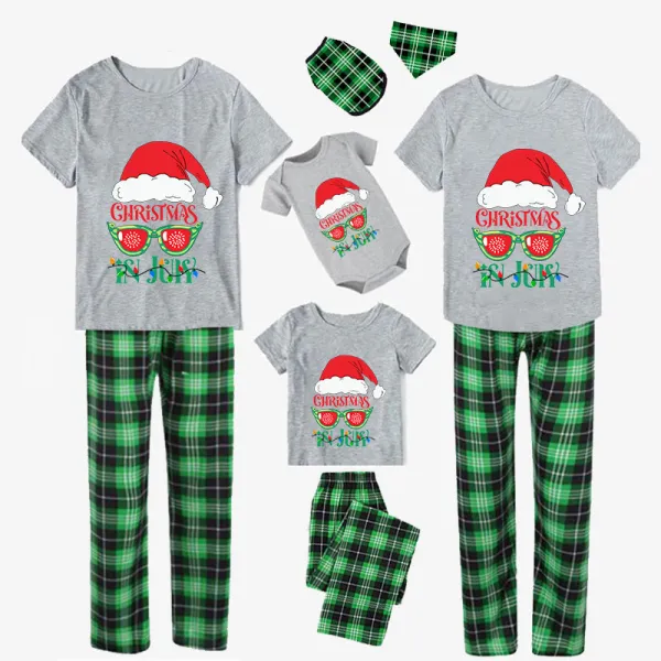 Christmas Matching Family Pajamas Christams In July Sunglass Santa Gray Pajamas Sets