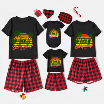 Christmas Matching Family Pajamas Christams In July Coconut Trees Black Red Short Pajamas Sets