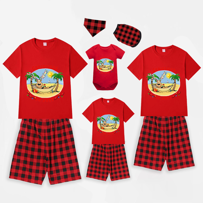 Christmas Matching Family Pajamas Christams In July Deer Black Red Short Pajamas Sets