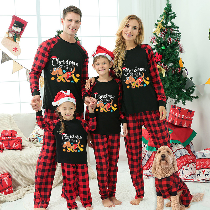 Christmas Matching Family Pajamas Christams In July Pet Black Long Sleeves Pajamas Sets