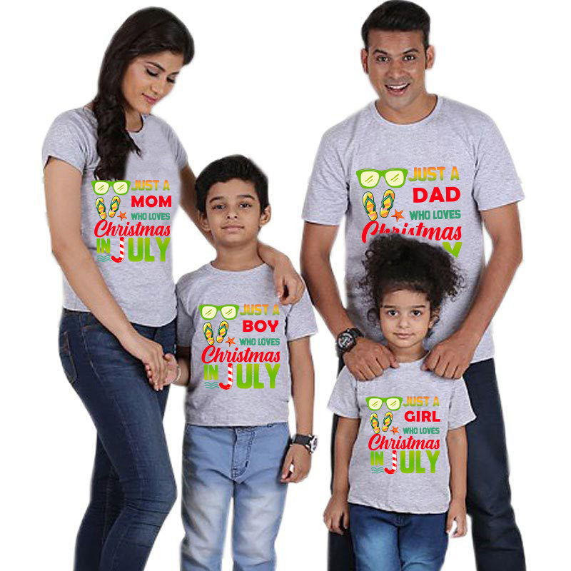 Family Matching Clothing Top Parent-kids Just Who Loves Christmas In July Family T-shirts