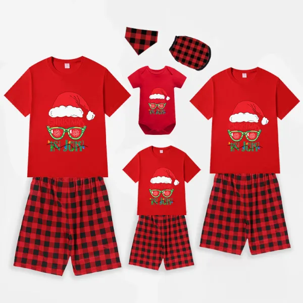 Christmas Matching Family Pajamas Christams In July Sunglass Santa Black Red Short Pajamas Sets
