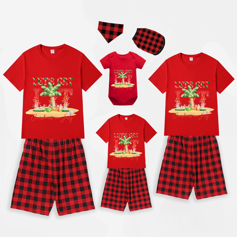 Christmas Matching Family Pajamas Let's Get Lit Christams In July Black Red Short Pajamas Sets