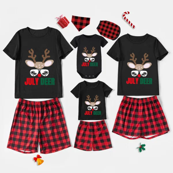 Christmas Matching Family Pajamas July Deer Christams In July Black Red Short Pajamas Sets