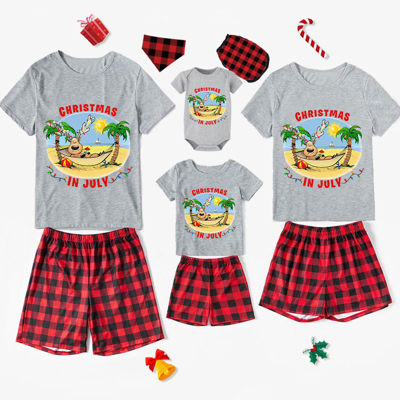 Christmas Matching Family Pajamas Christams In July Deer Gray Short Pajamas Sets