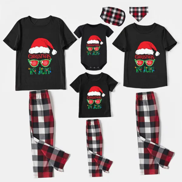 Christmas Matching Family Pajamas Christams In July Sunglass Santa Black Pajamas Sets
