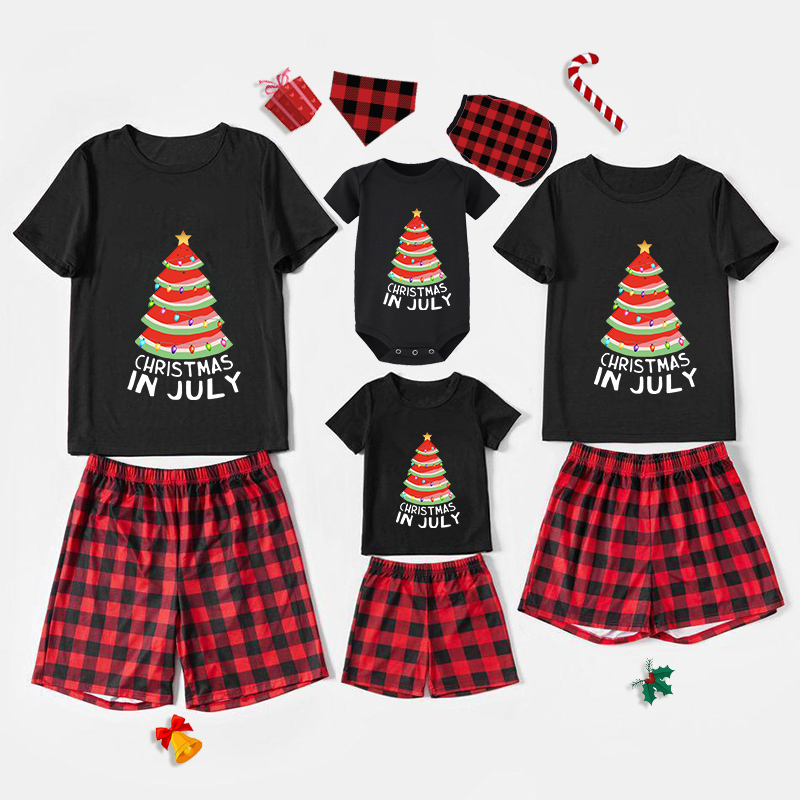 Christmas Matching Family Pajamas Christams In July Tree Black Red Short Pajamas Sets