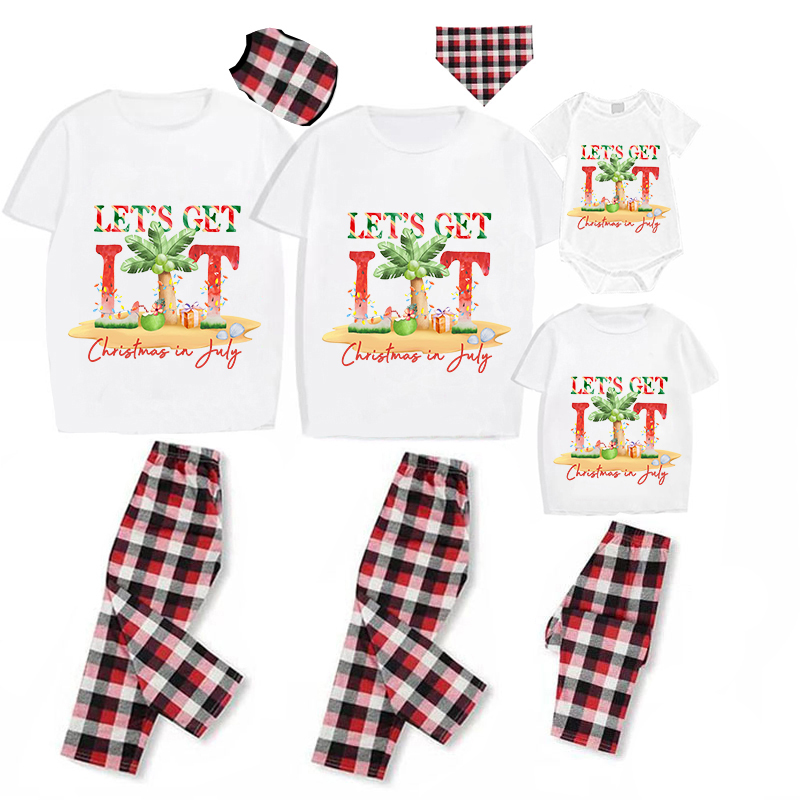 Christmas Matching Family Pajamas Let's Get Lit Christams In July White Pajamas Sets