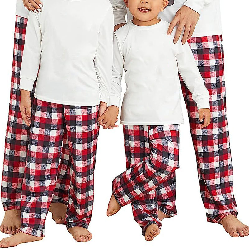 Family Audult & Kids White Red Plaids Pants Daily Pajamas