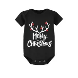 Christmas Kids Matching Sleepwear Pajamas Merry Christmas White Antlers Black Sets