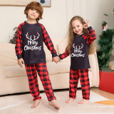 Christmas Kids Matching Sleepwear Pajamas Merry Christmas White Antlers Black Sets