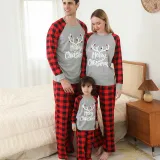 Christmas Kids Matching Sleepwear Pajamas Merry Christmas White Antlers Grey Sets With Dog Cloth