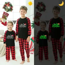 Christmas Matching Kids Pajamas Luminous Glowing Merry Christmas Hat Black Pajamas Set